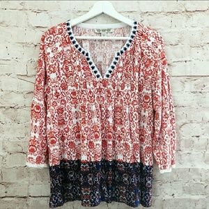 Vintage America Printed Embroidered Peasant Top XL